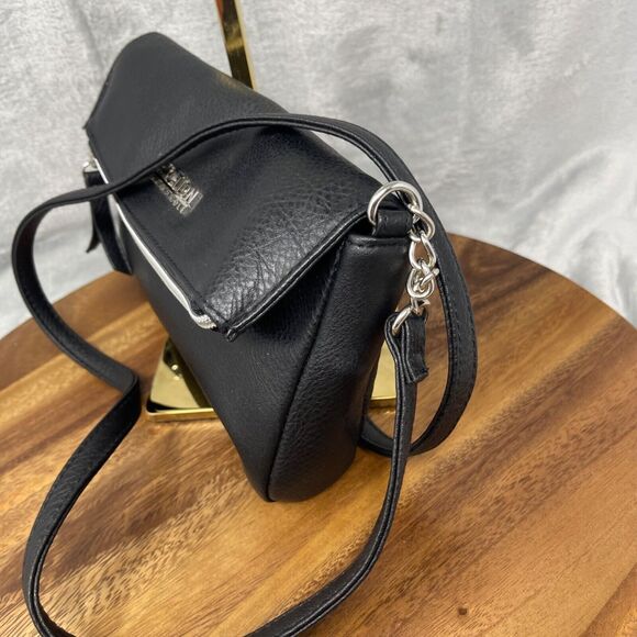 Kenneth Cole Reaction Crossbody Bag Black Pebbled Faux Leather Snap Flap Zipper - Picture 6 of 16